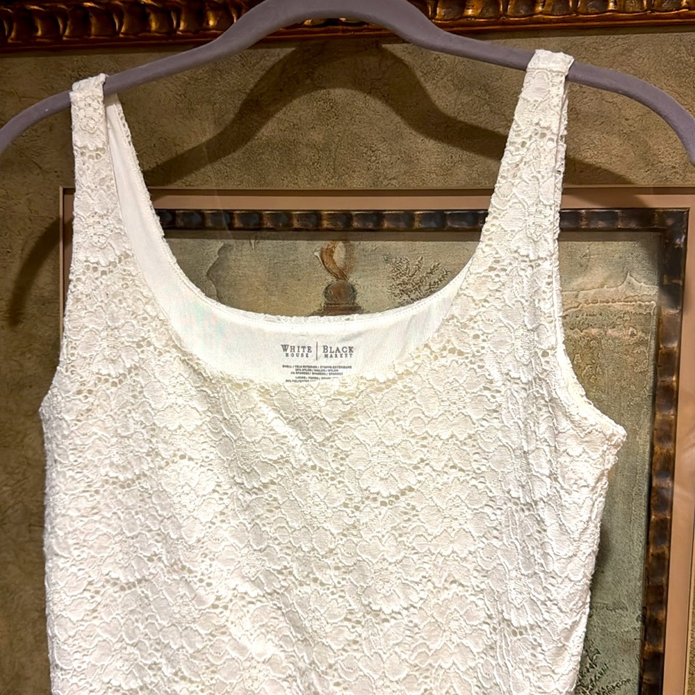 White House Black Market Elegant Lace White Tank Top - Picture 2 of 8
